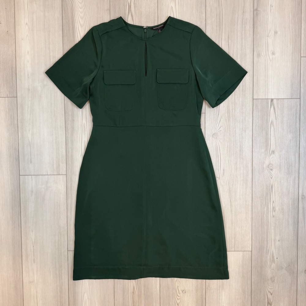 Banana Republic Forest Green Short Sleeve Double Pocket Shift Dress 12 760501-02